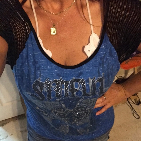 Sinful Tops - Sinful by affliction blue black shirt size L